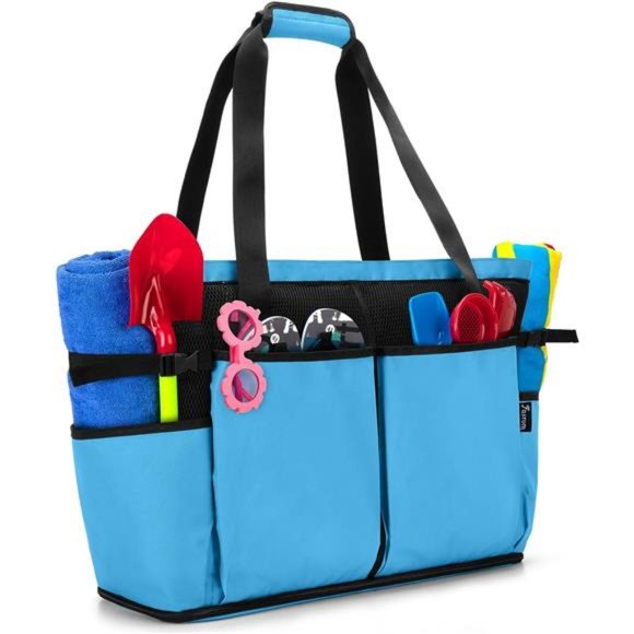 Extra Large Mesh Beach Bag with Zipper Bottom Blue